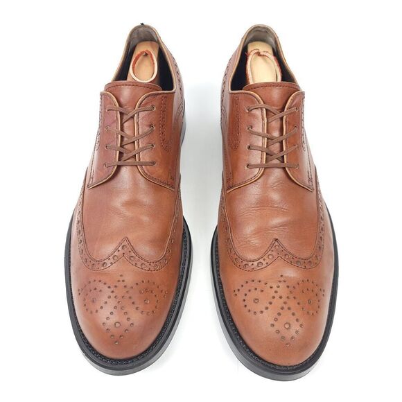 TOD'S Tan Brown Leather Wingtip Brogue Leather Oxford Dress Shoes 10 Old Money - Picture 4 of 10